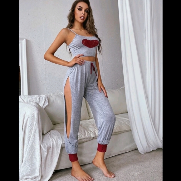 Lace Heart ❤ Split Women Pajama Set - Picture 4 of 9